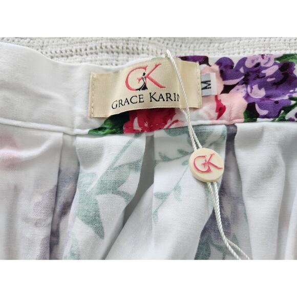 Vintage Style Retro White Floral Pleated A-Line Midi Skirt with Pockets, Size M - Picture 7 of 7